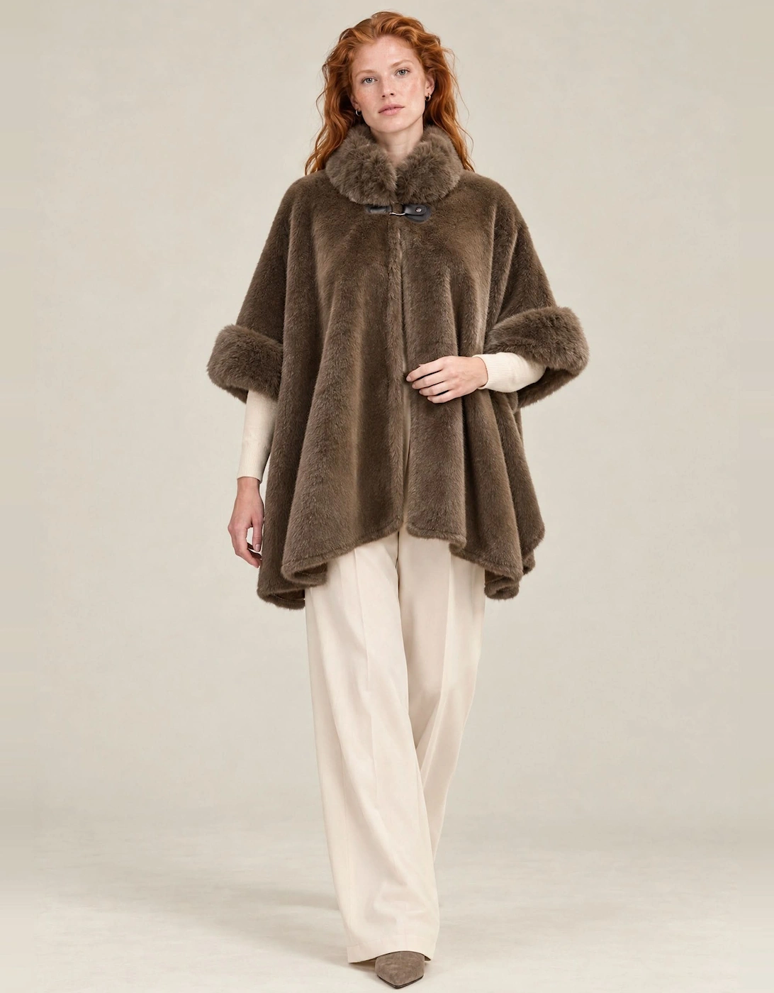 Mocha Brown Faux Fur Buckle Cape