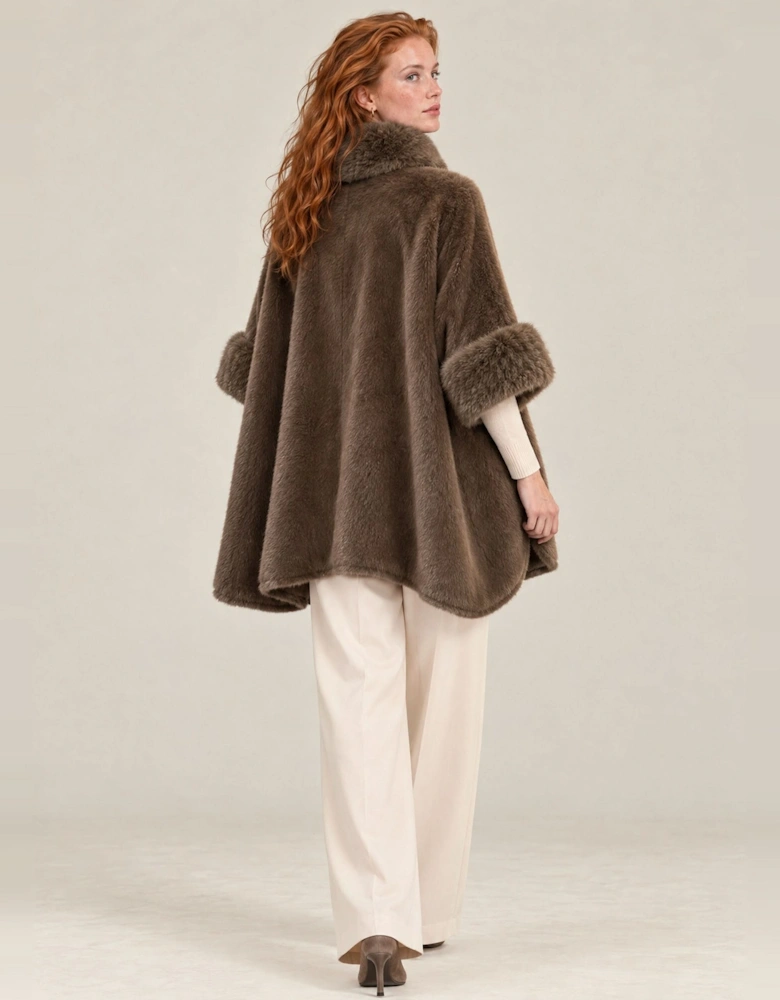 Mocha Brown Faux Fur Buckle Cape