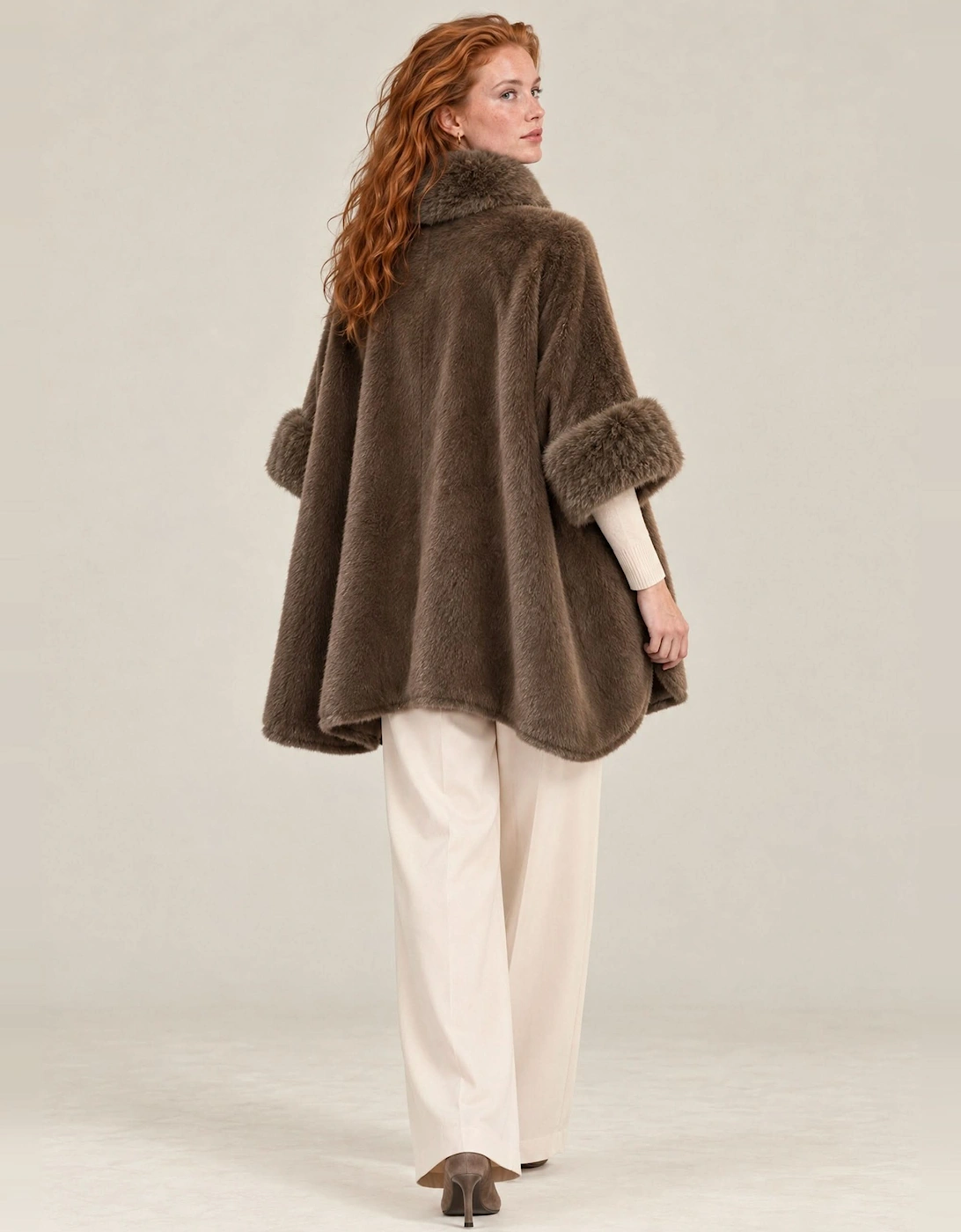 Mocha Brown Faux Fur Buckle Cape