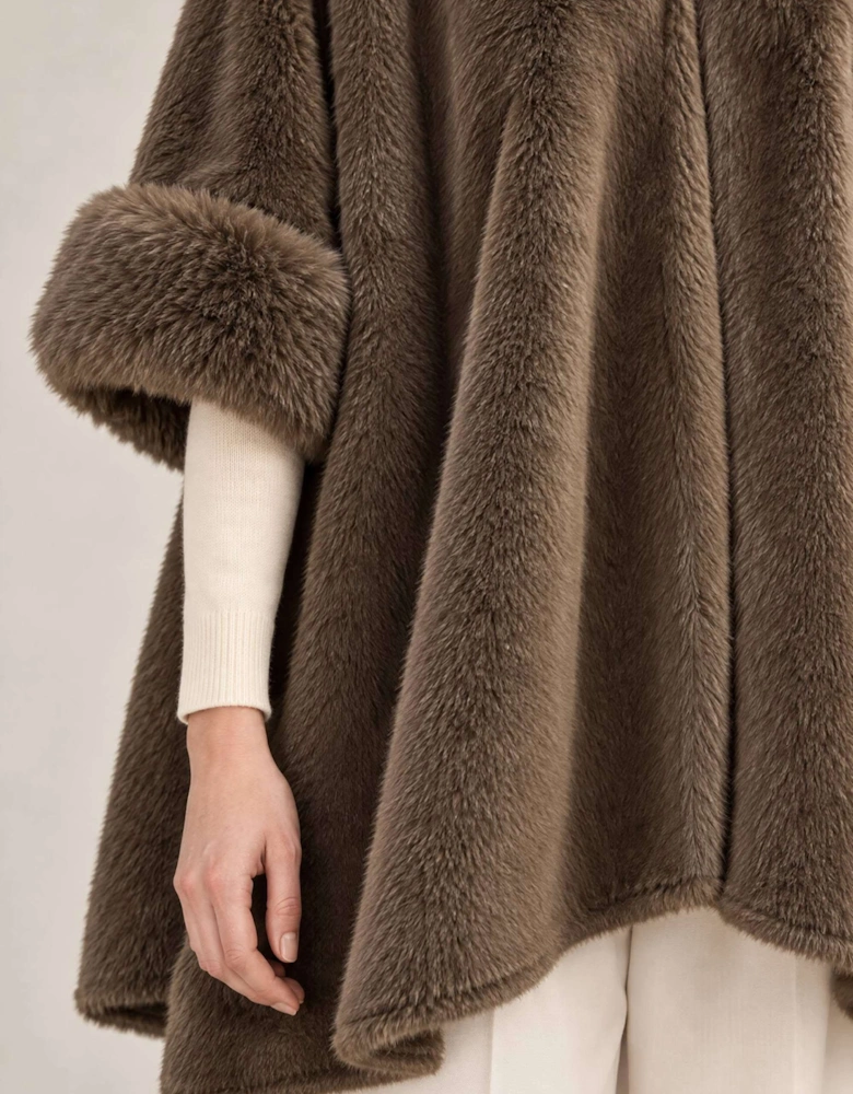 Mocha Brown Faux Fur Buckle Cape