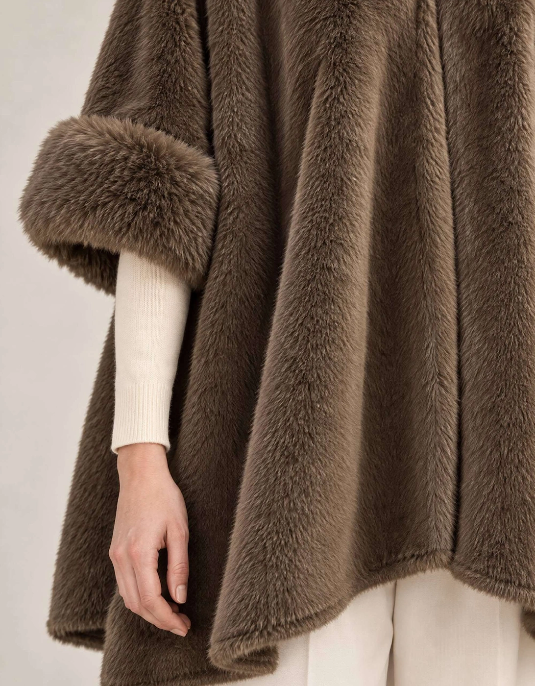 Mocha Brown Faux Fur Buckle Cape