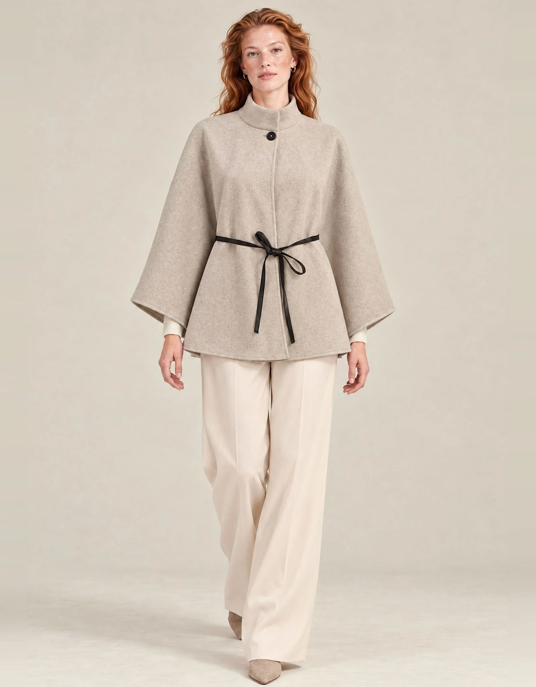 Grey Belted Wrap Cape