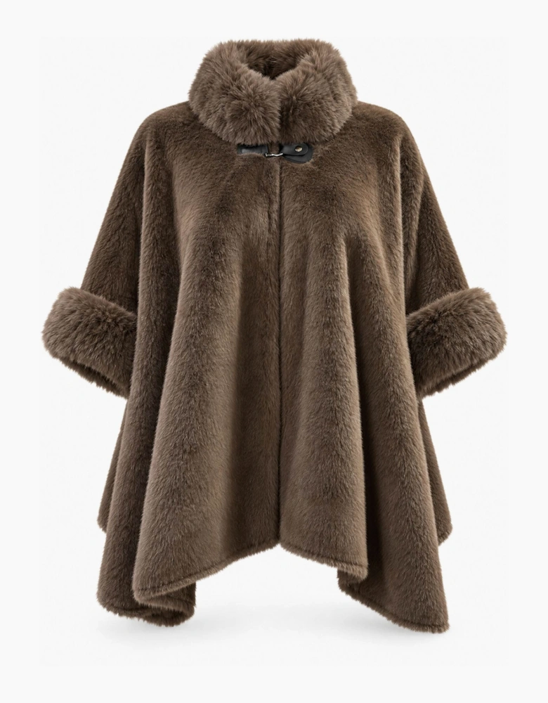 Mocha Brown Faux Fur Buckle Cape