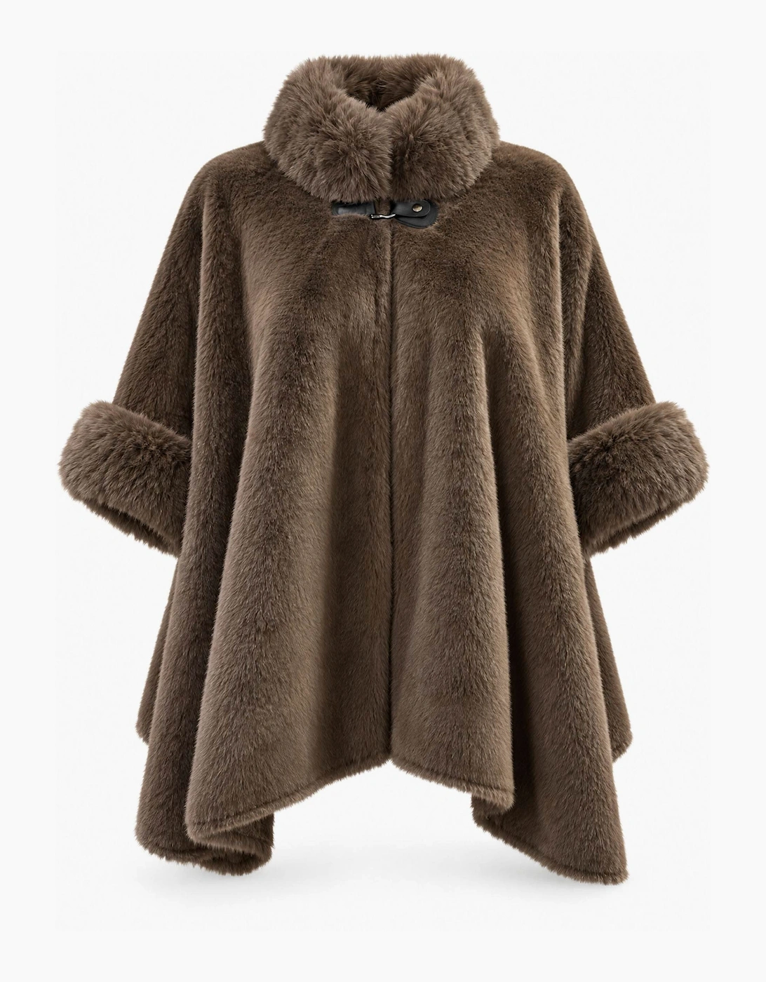 Mocha Brown Faux Fur Buckle Cape