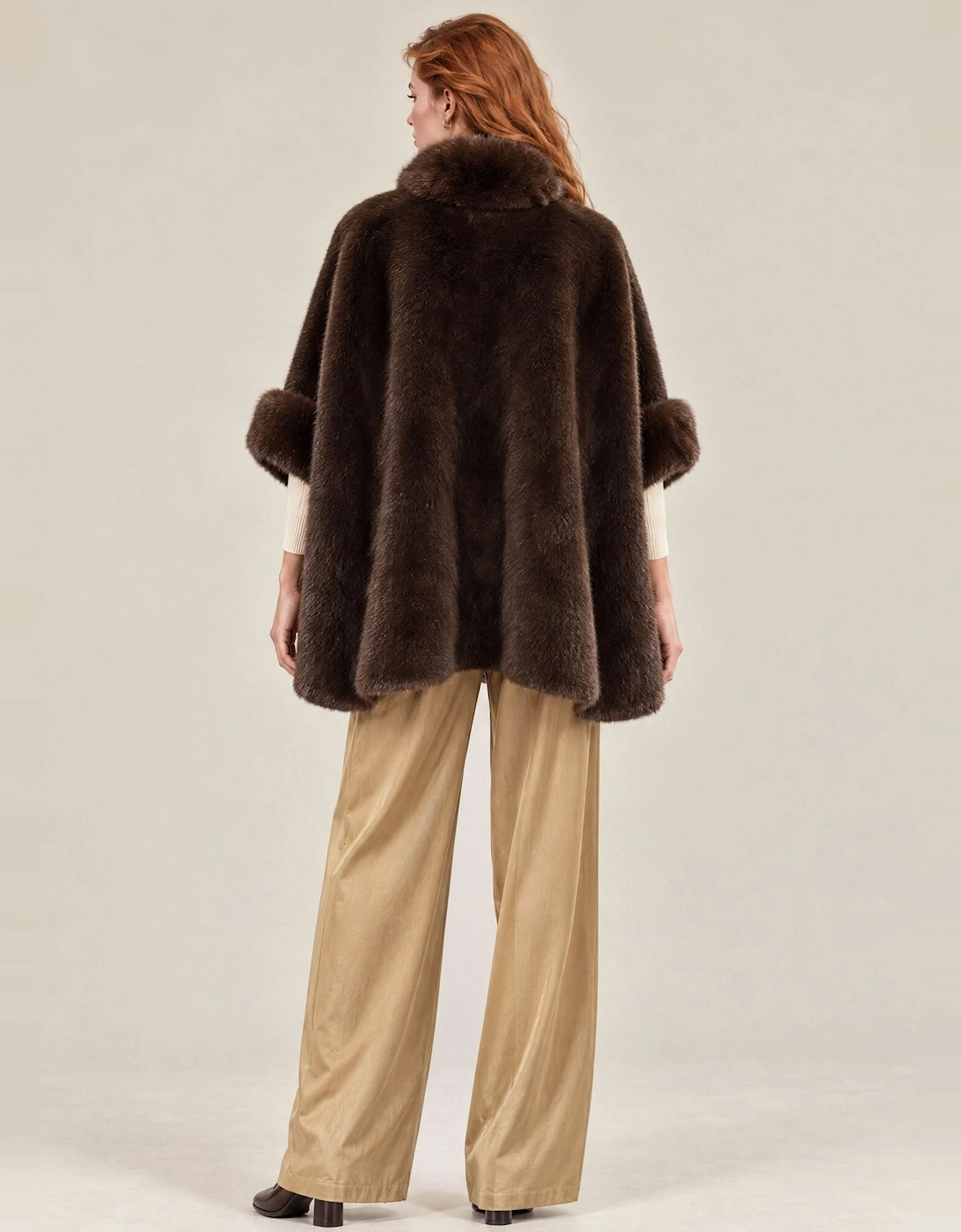 Dark Brown Faux Fur Buckle Cape