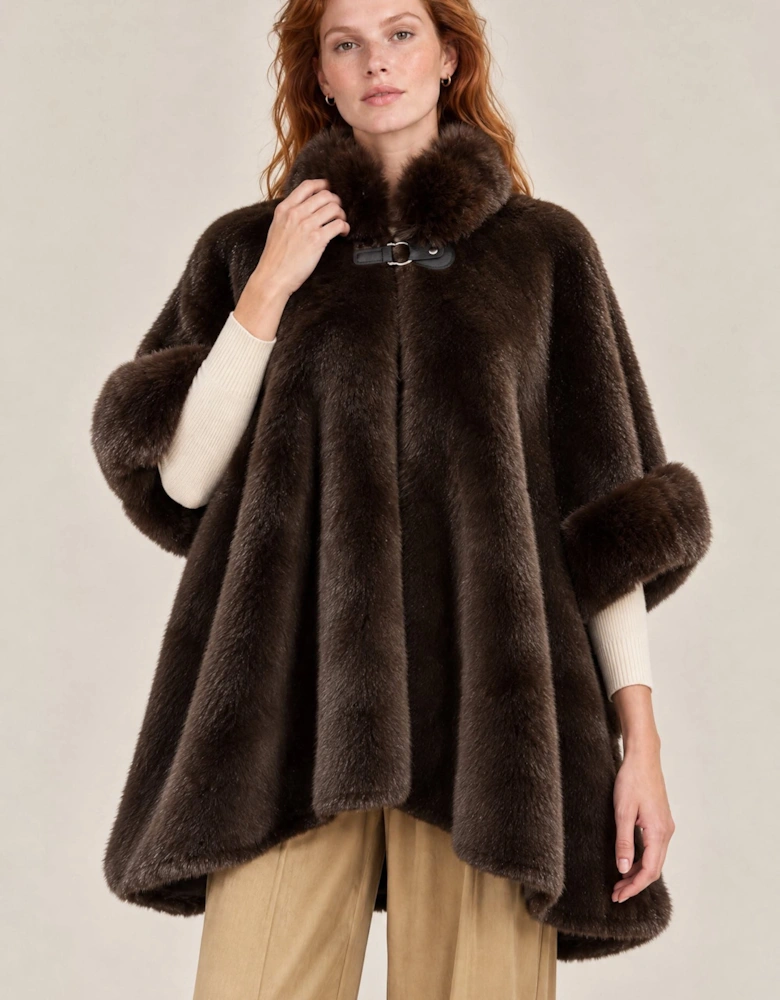 Dark Brown Faux Fur Buckle Cape
