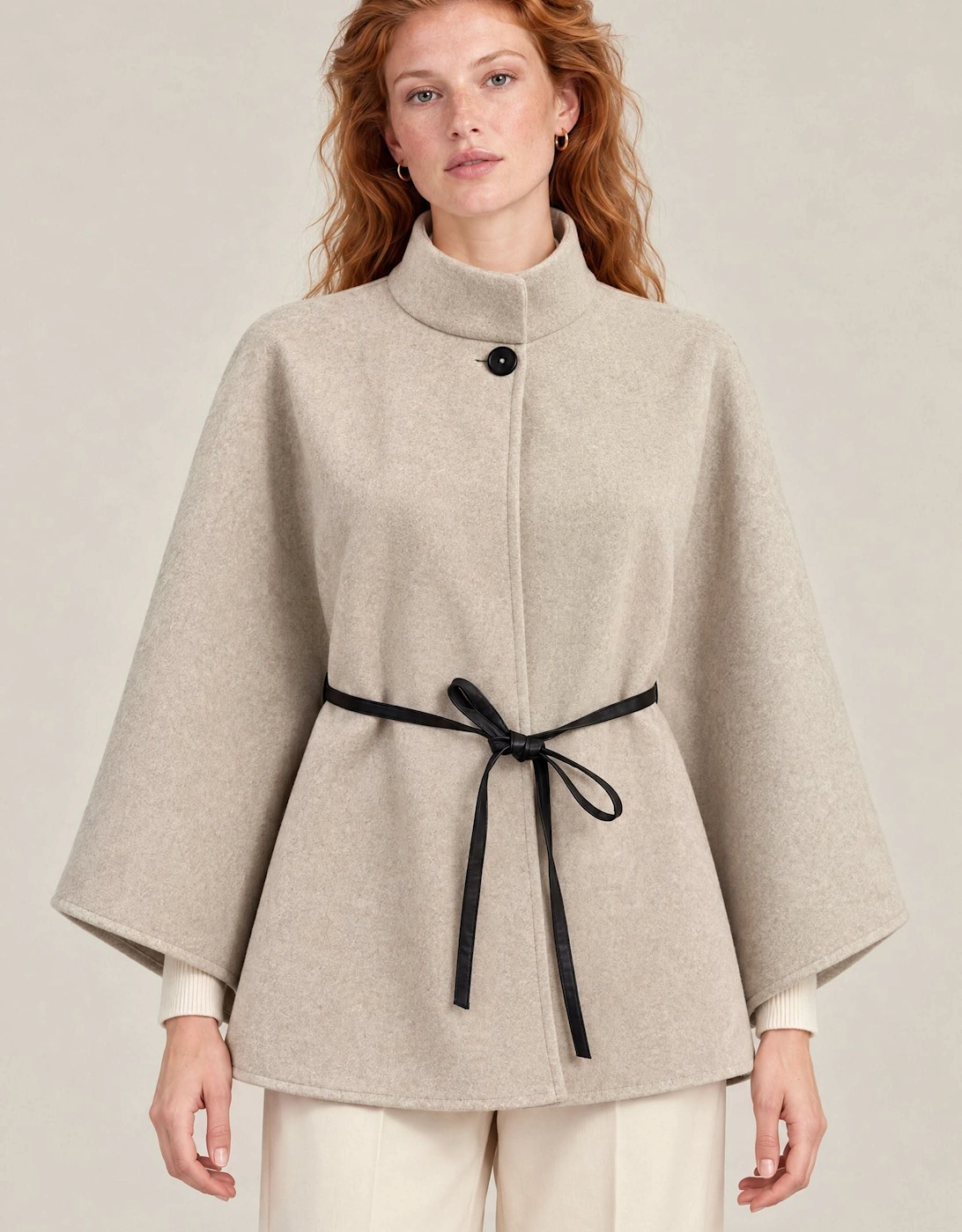 Grey Belted Wrap Cape
