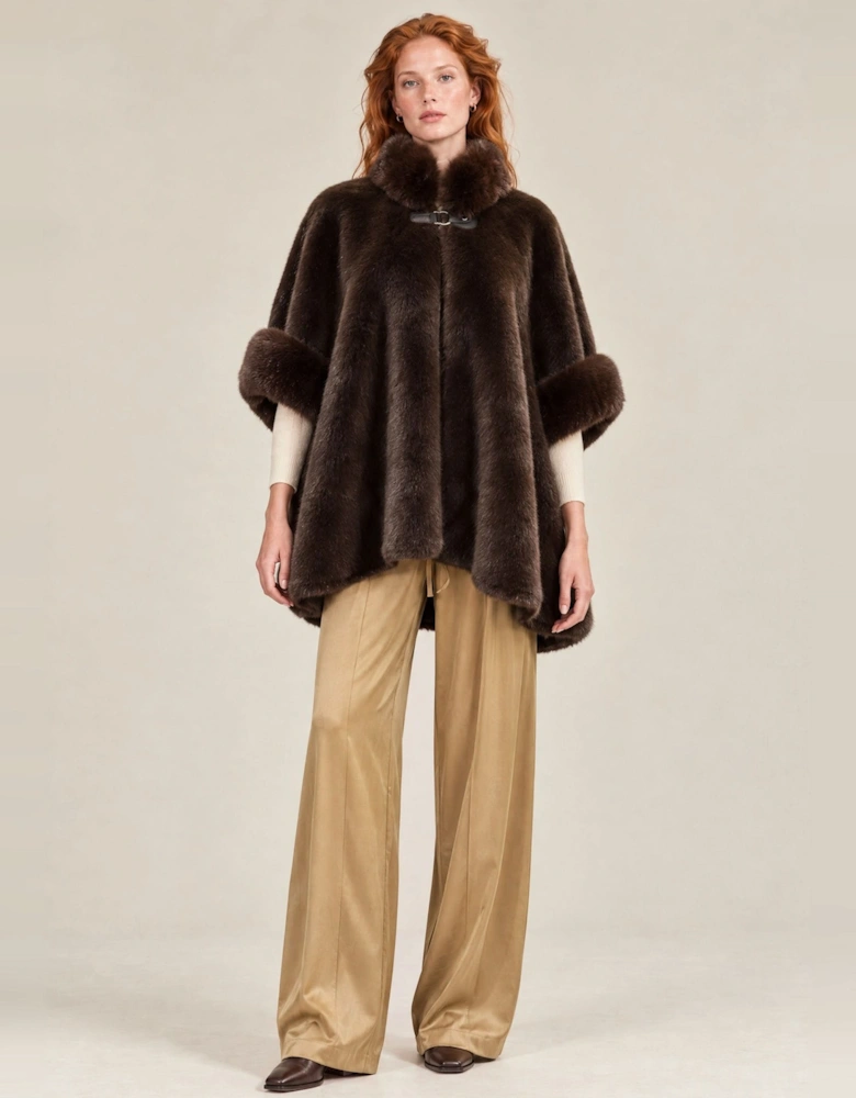 Dark Brown Faux Fur Buckle Cape
