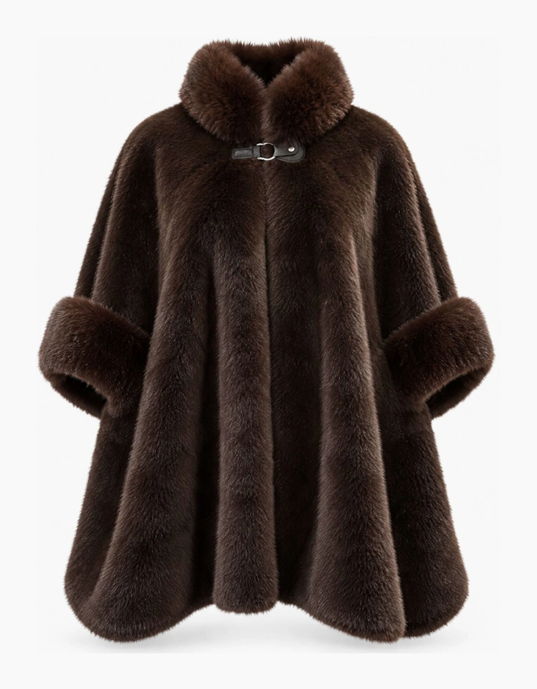 Dark Brown Faux Fur Buckle Cape