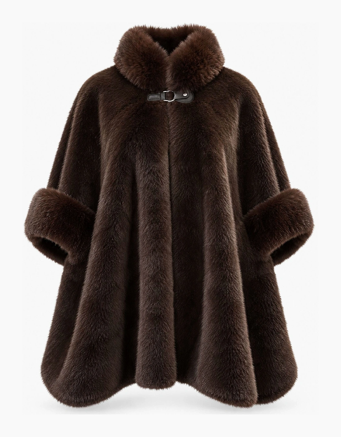 Dark Brown Faux Fur Buckle Cape