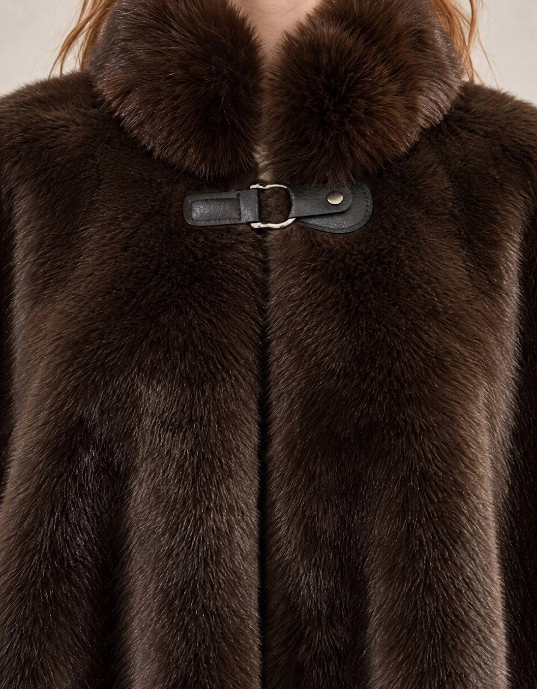 Dark Brown Faux Fur Buckle Cape