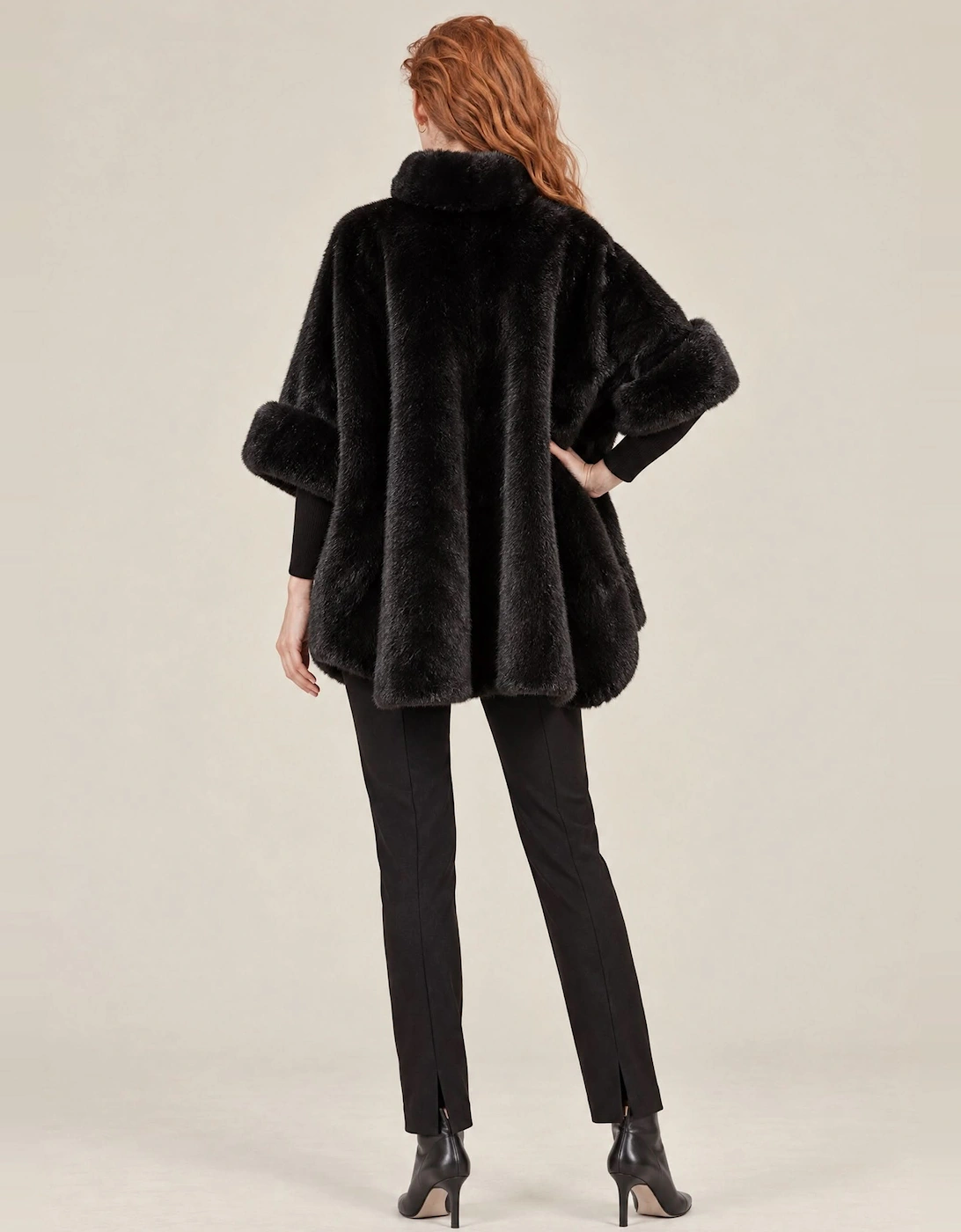 Black Faux Fur Buckle Cape