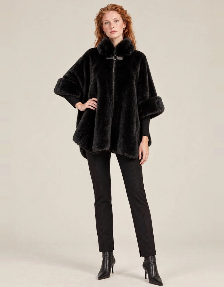 Black Faux Fur Buckle Cape