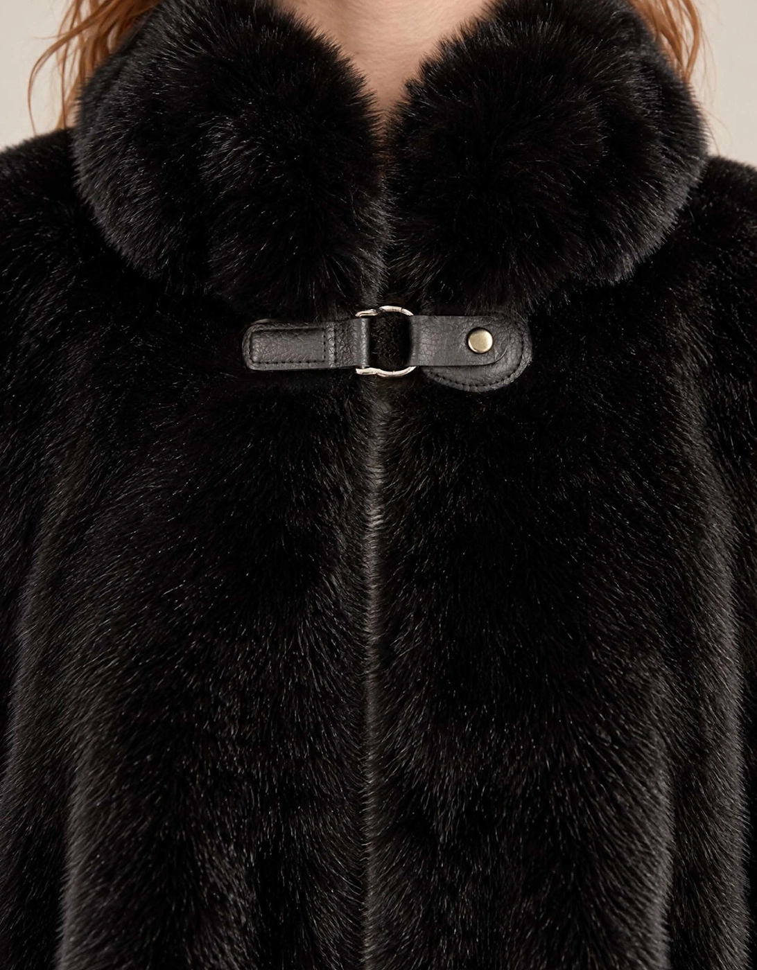 Black Faux Fur Buckle Cape