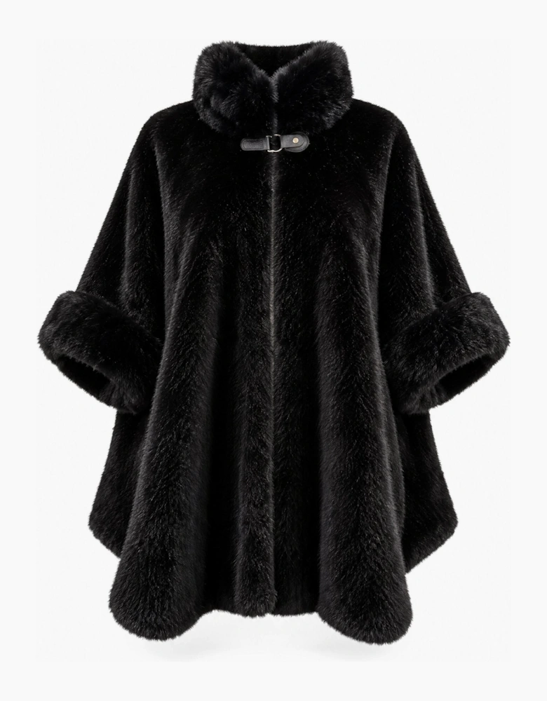 Black Faux Fur Buckle Cape