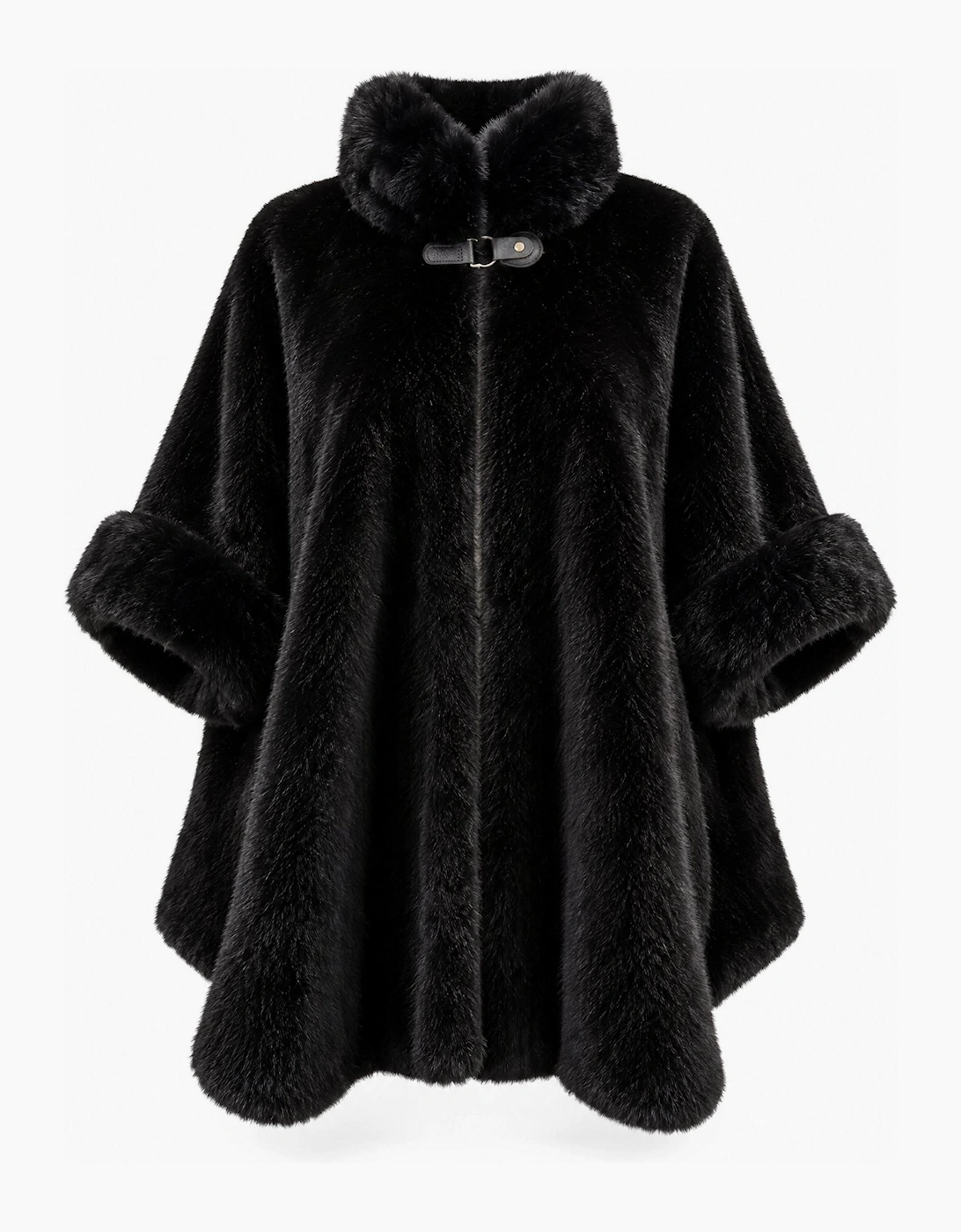 Black Faux Fur Buckle Cape