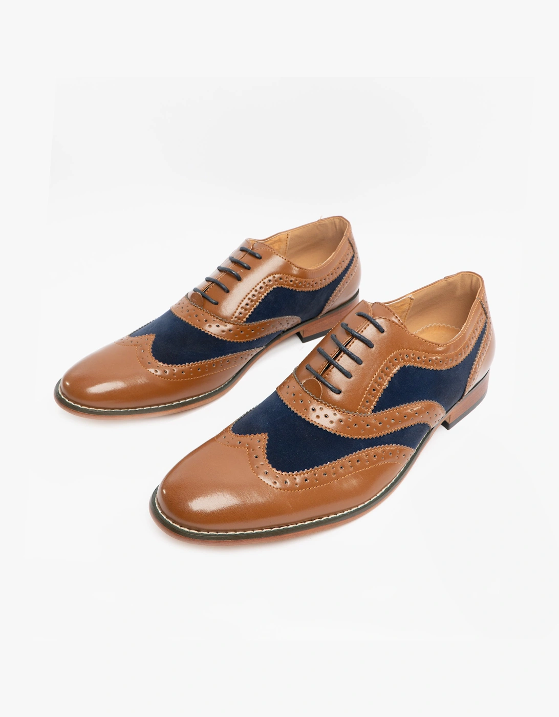 Goor DAVID Mens Brogue Oxford Shoes Tan/Navy