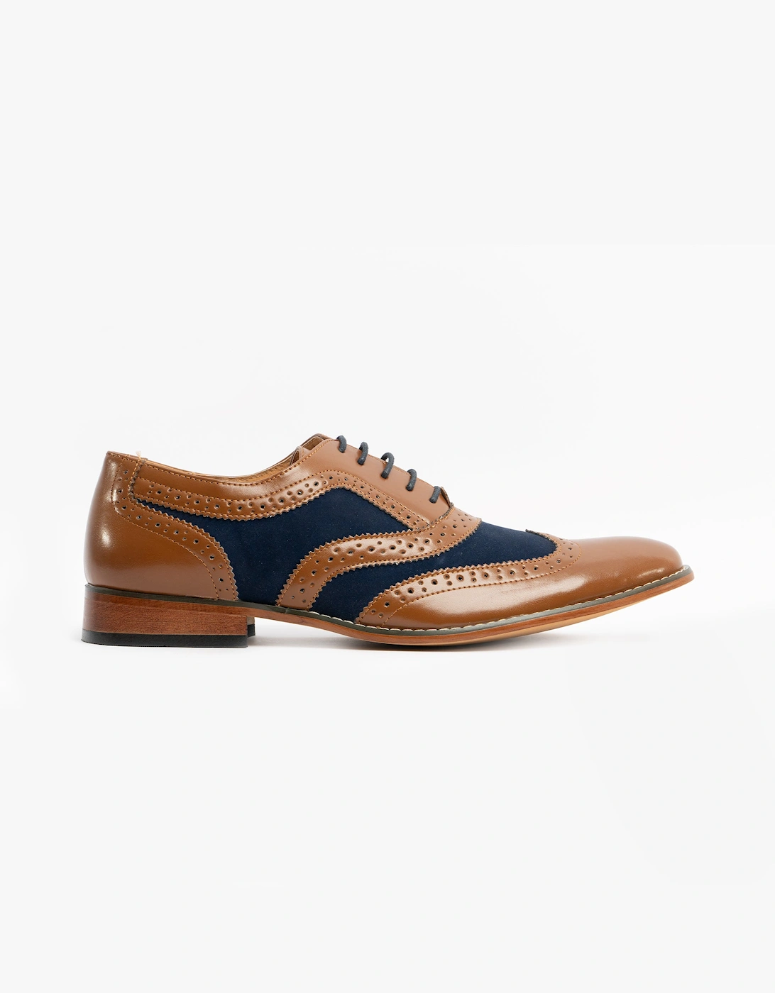 Goor DAVID Mens Brogue Oxford Shoes Tan/Navy