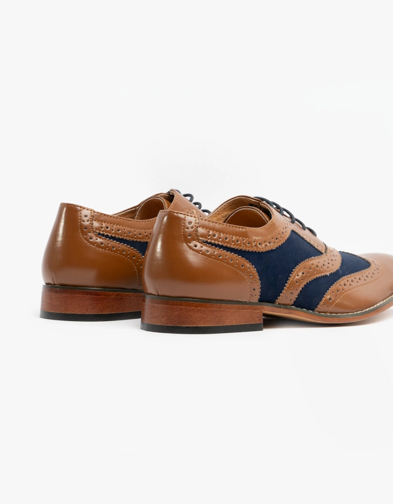Goor DAVID Mens Brogue Oxford Shoes Tan/Navy