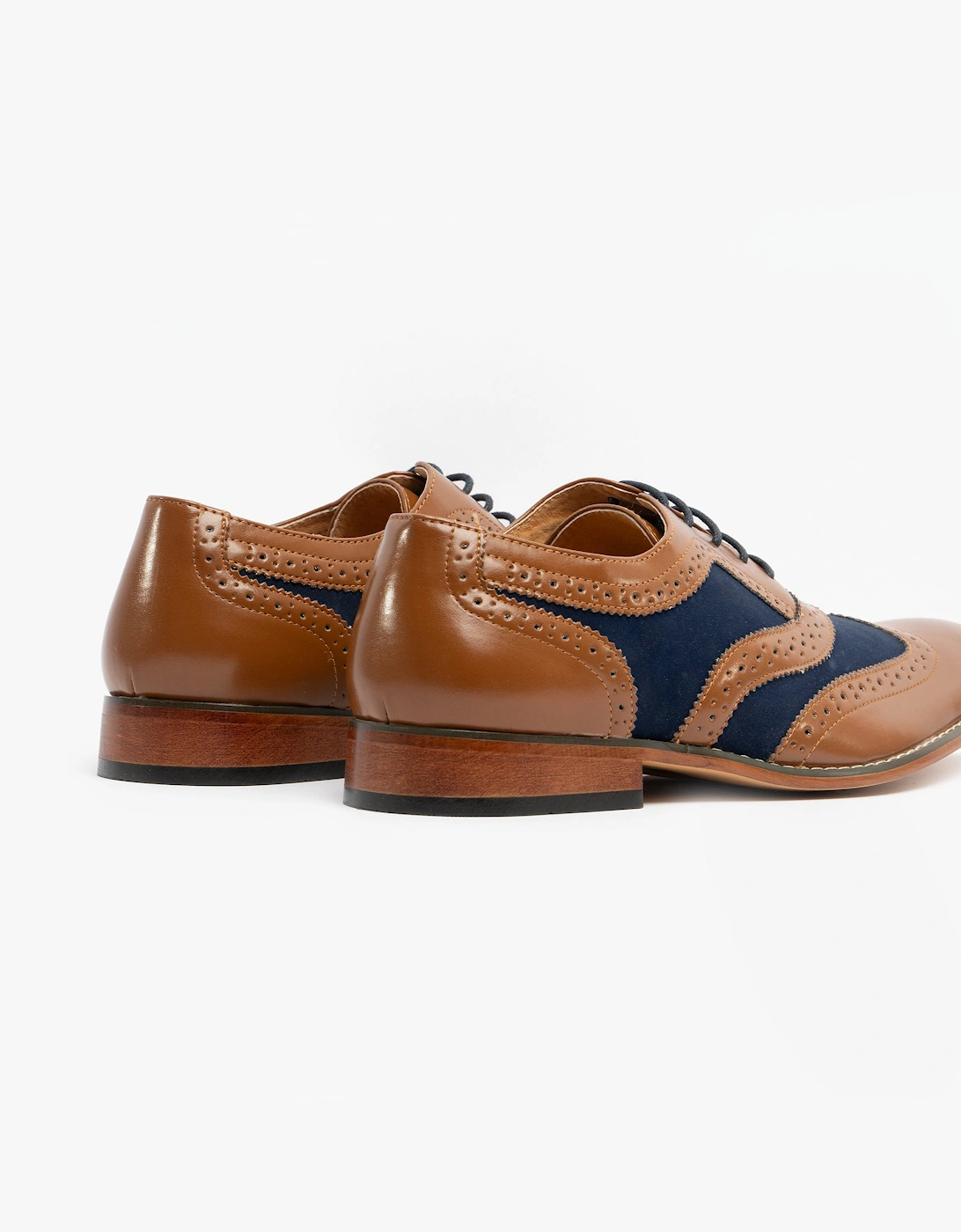 Goor DAVID Mens Brogue Oxford Shoes Tan/Navy