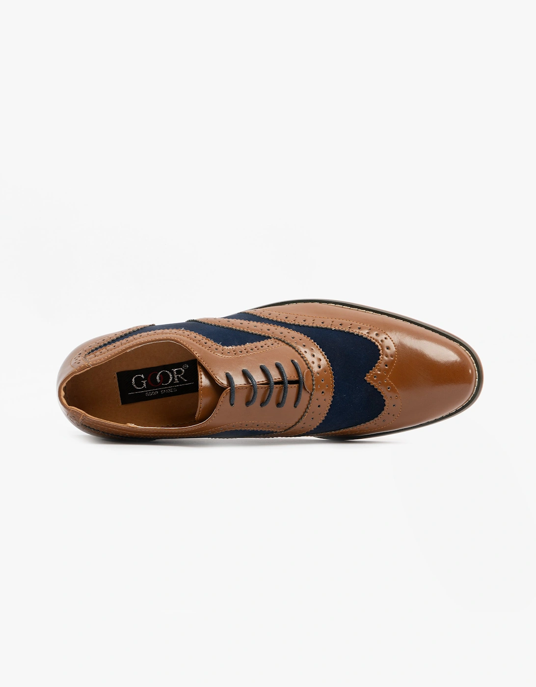 Goor DAVID Mens Brogue Oxford Shoes Tan/Navy