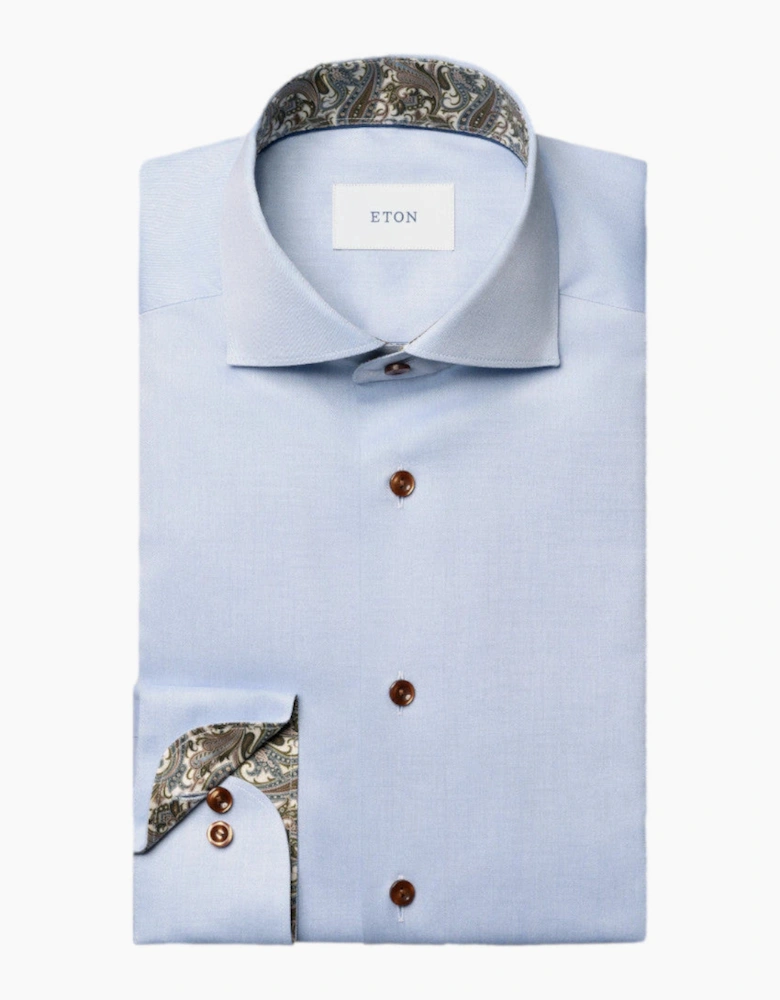 Eton Slim Fit Paisley Trim Twill Shirt 21 Light Blue