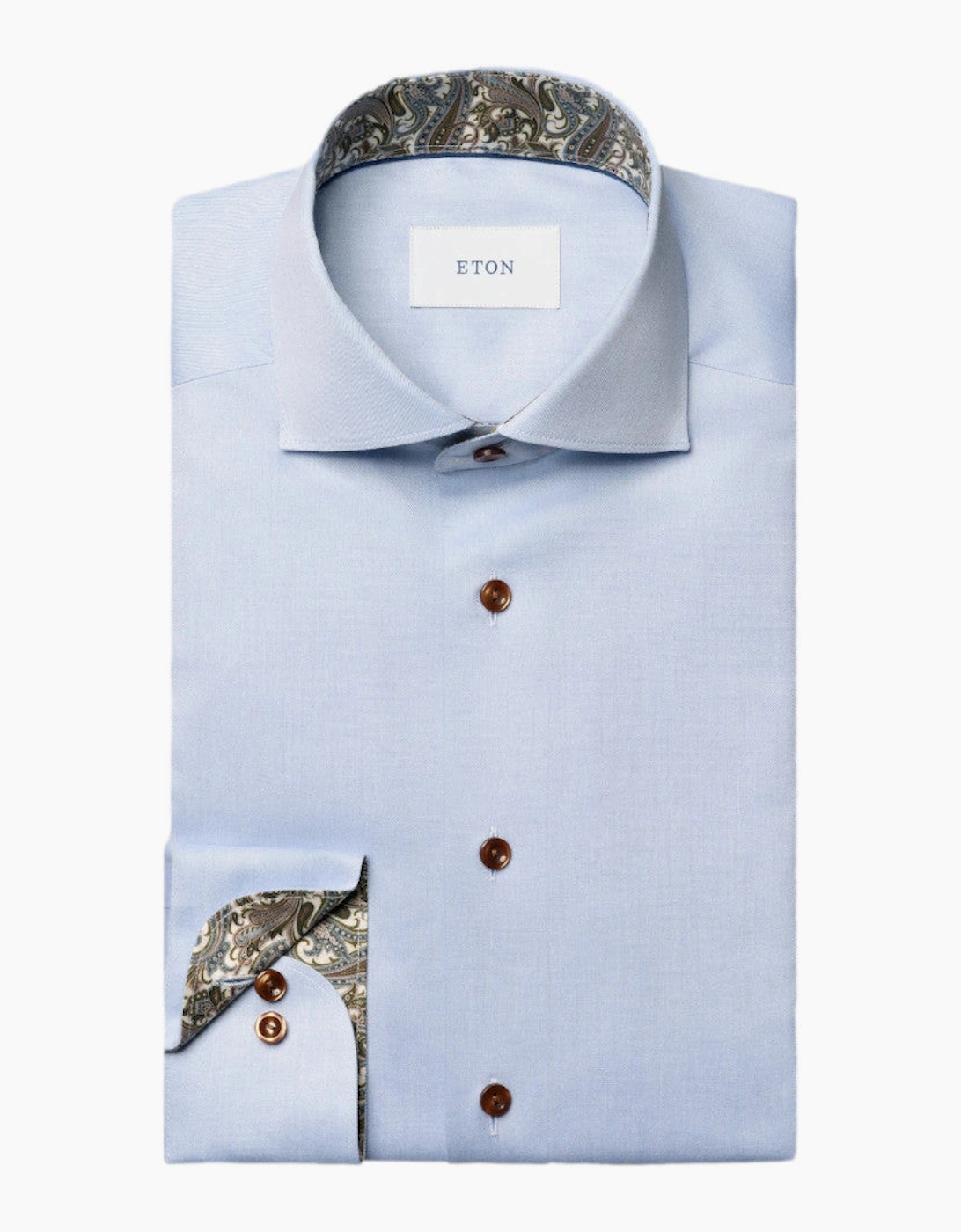 Eton Slim Fit Paisley Trim Twill Shirt 21 Light Blue