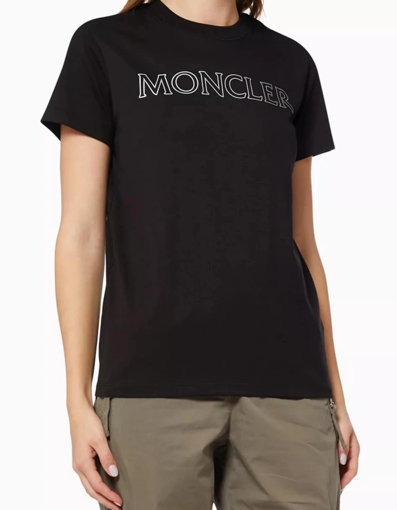 MONCLER REFLECTIVE LOGO TEE BLACK WOMENS