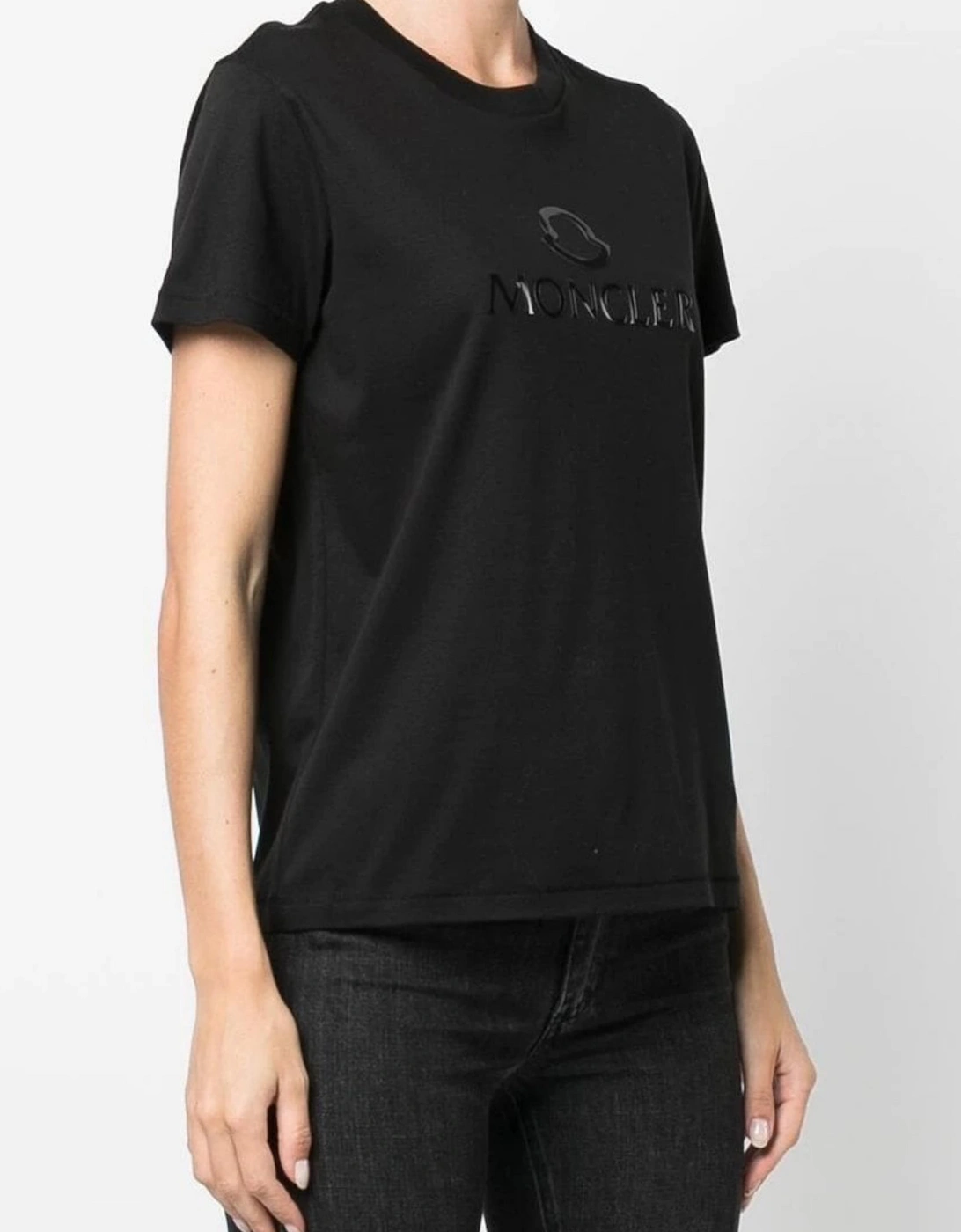 MONCLER RUBBER LOGO TEE BLACK WOMENS