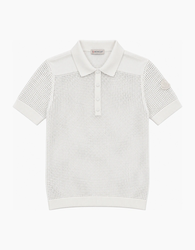 MONCLER WOMENS OPEN KNIT POLO SHIRT IVORY