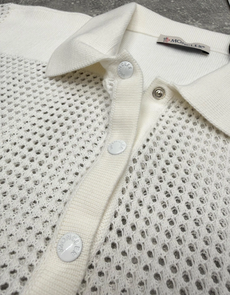 MONCLER WOMENS OPEN KNIT POLO SHIRT IVORY