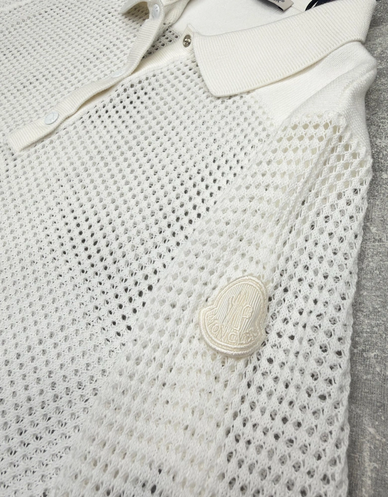 MONCLER WOMENS OPEN KNIT POLO SHIRT IVORY