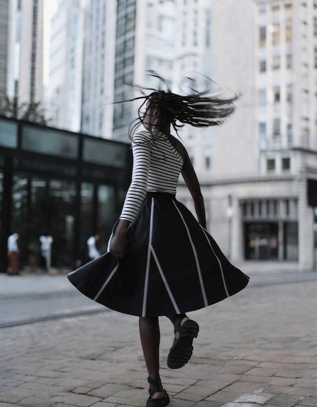 Black Skirt With Panels And White Contrast Tape