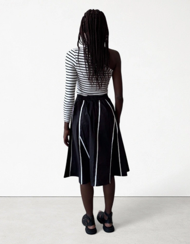 Black Skirt With Panels And White Contrast Tape