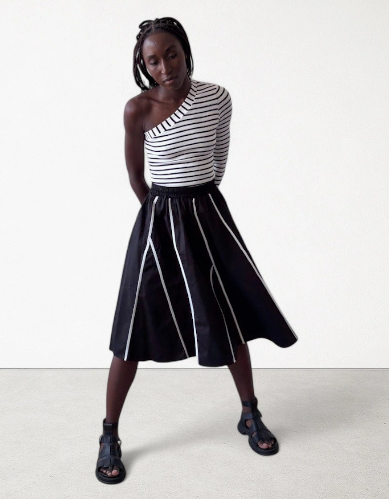 Black Skirt With Panels And White Contrast Tape