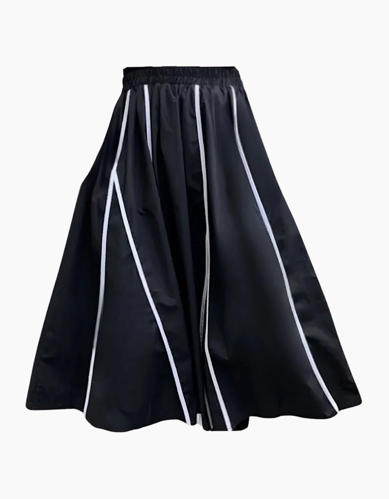 Black Skirt With Panels And White Contrast Tape