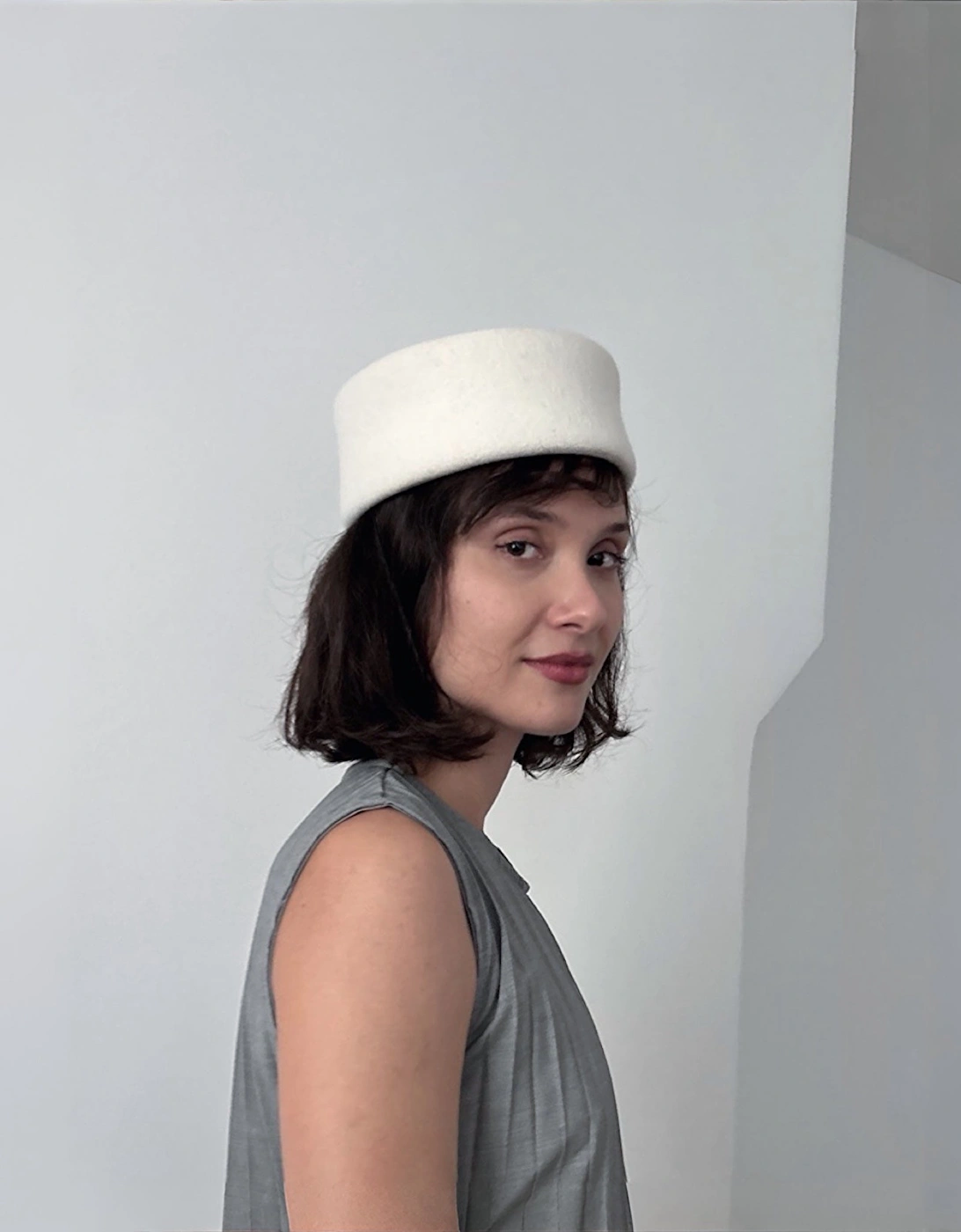 White Wool Pillbox Hat