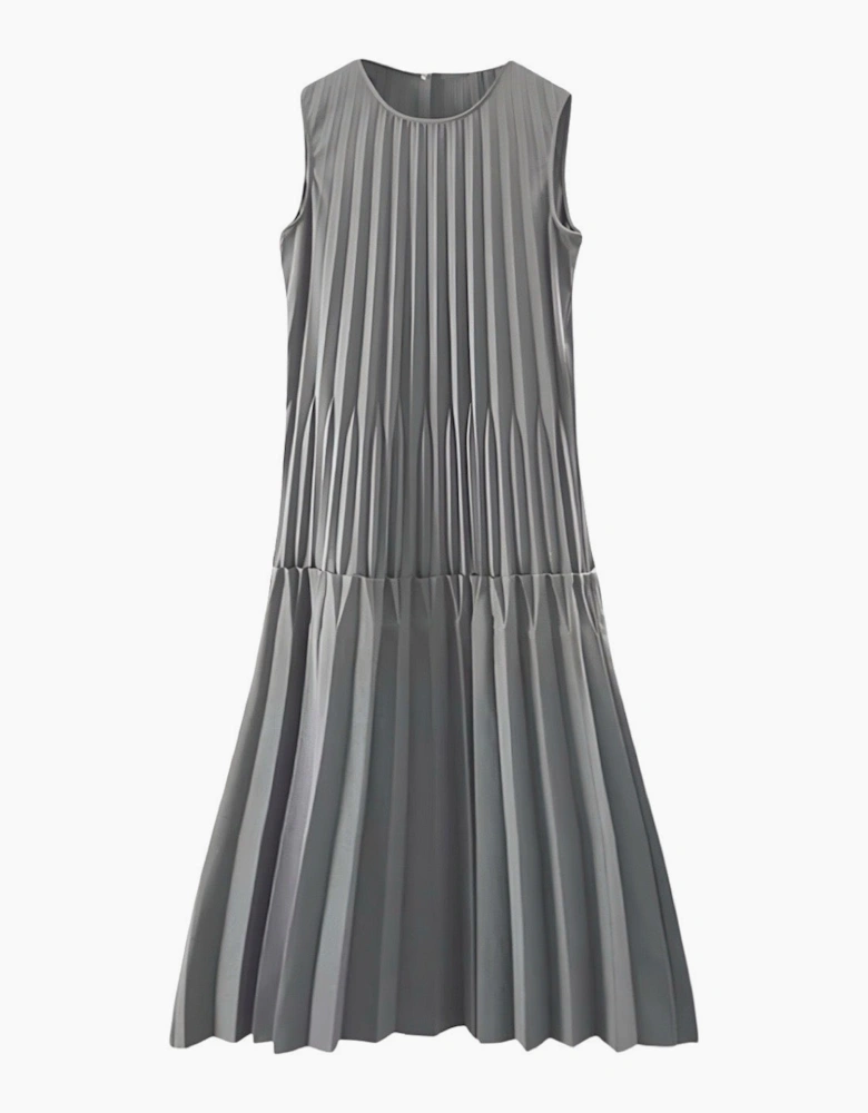 Grey Accordion Layer Pleated Midi Dress
