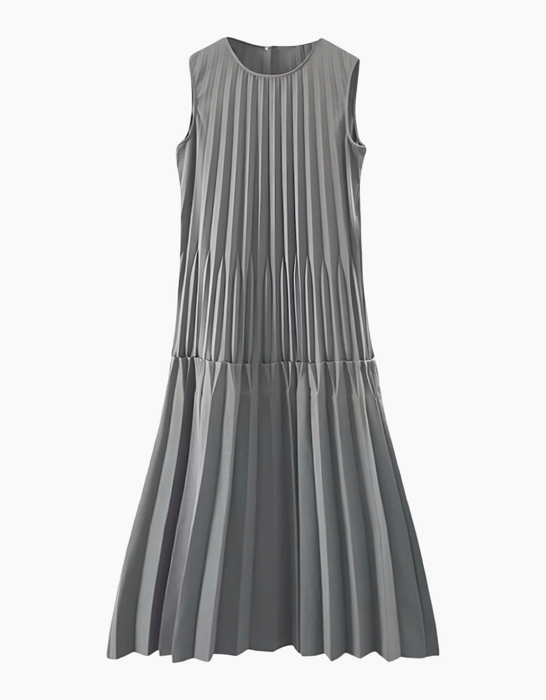 Grey Accordion Layer Pleated Midi Dress