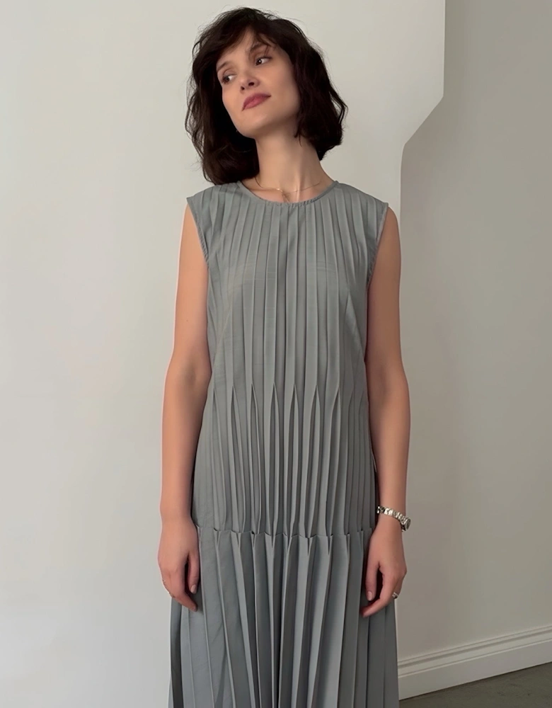 Grey Accordion Layer Pleated Midi Dress