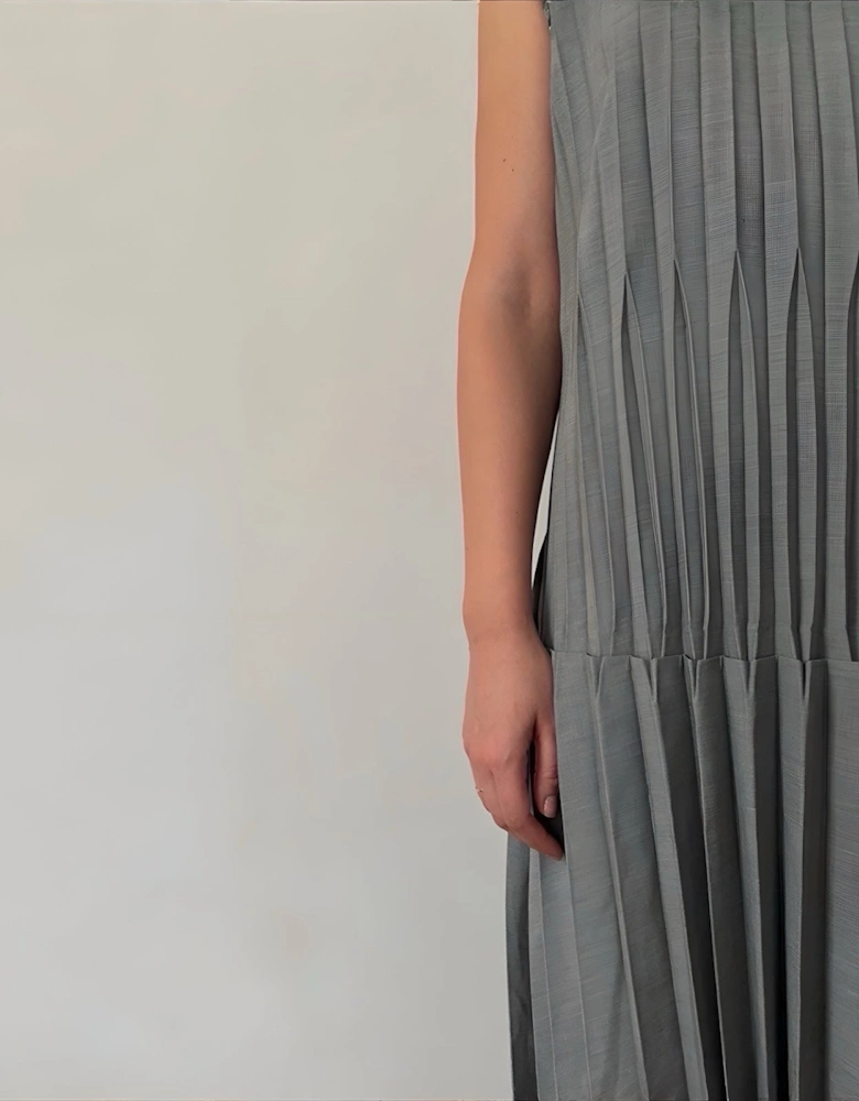 Grey Accordion Layer Pleated Midi Dress