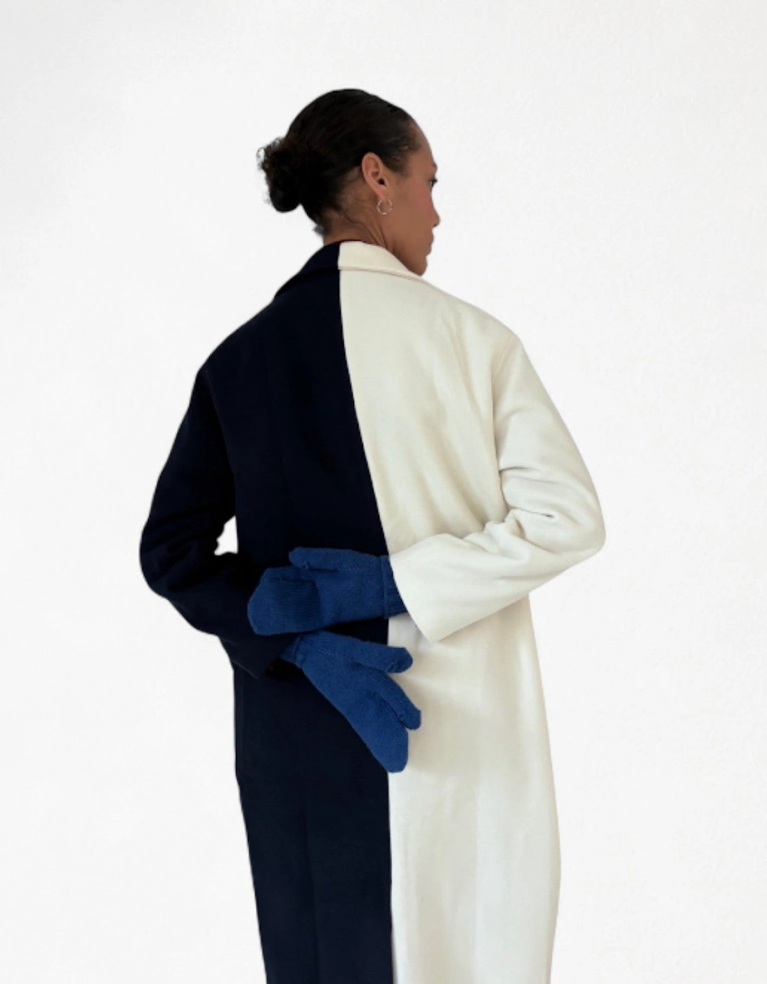 Navy And White Wool Double Breasted Trench Coat