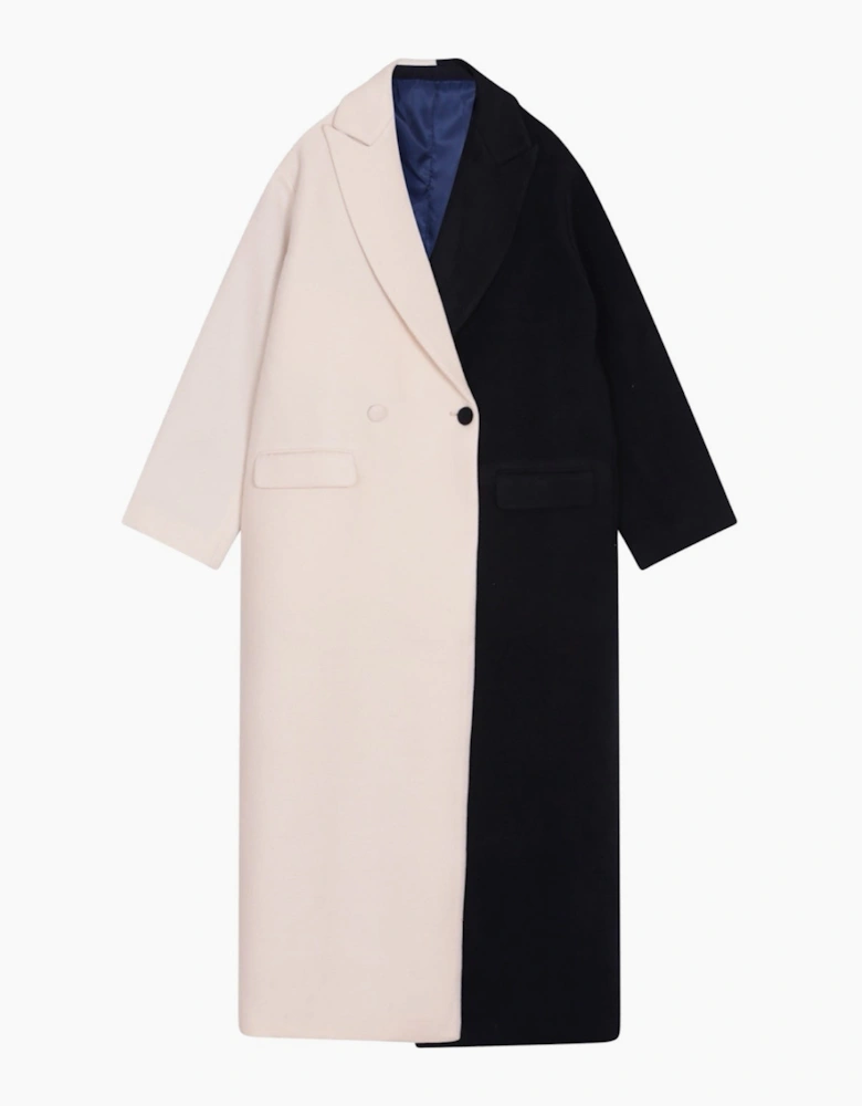 Navy And White Wool Double Breasted Trench Coat