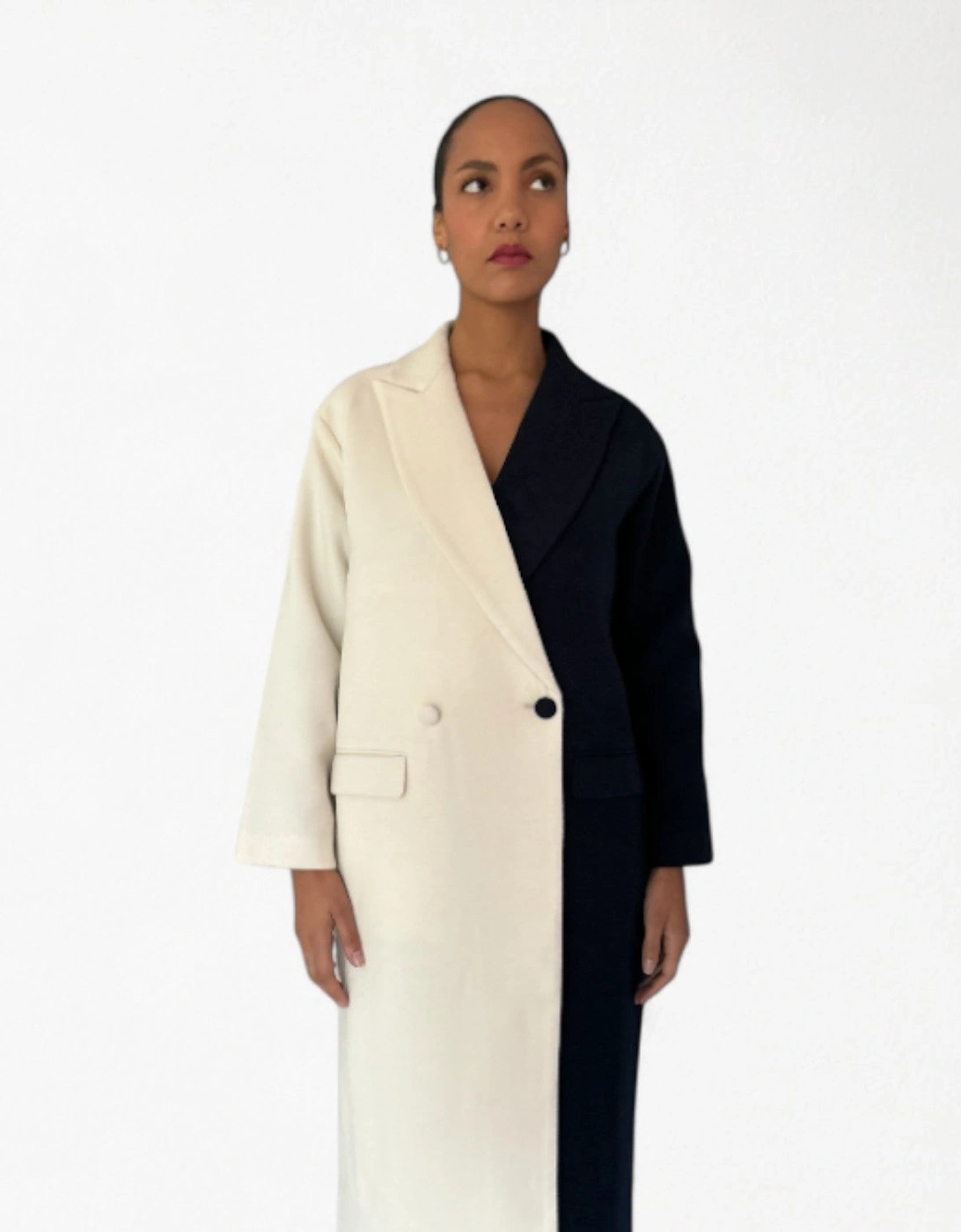 Navy And White Wool Double Breasted Trench Coat