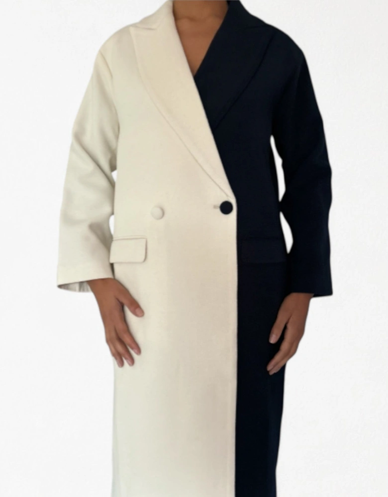 Navy And White Wool Double Breasted Trench Coat