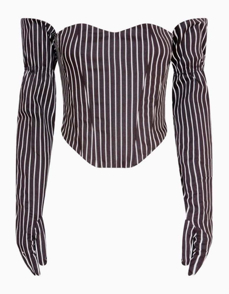 Black Pinstripes Sweetheart Corset With Long Gloves