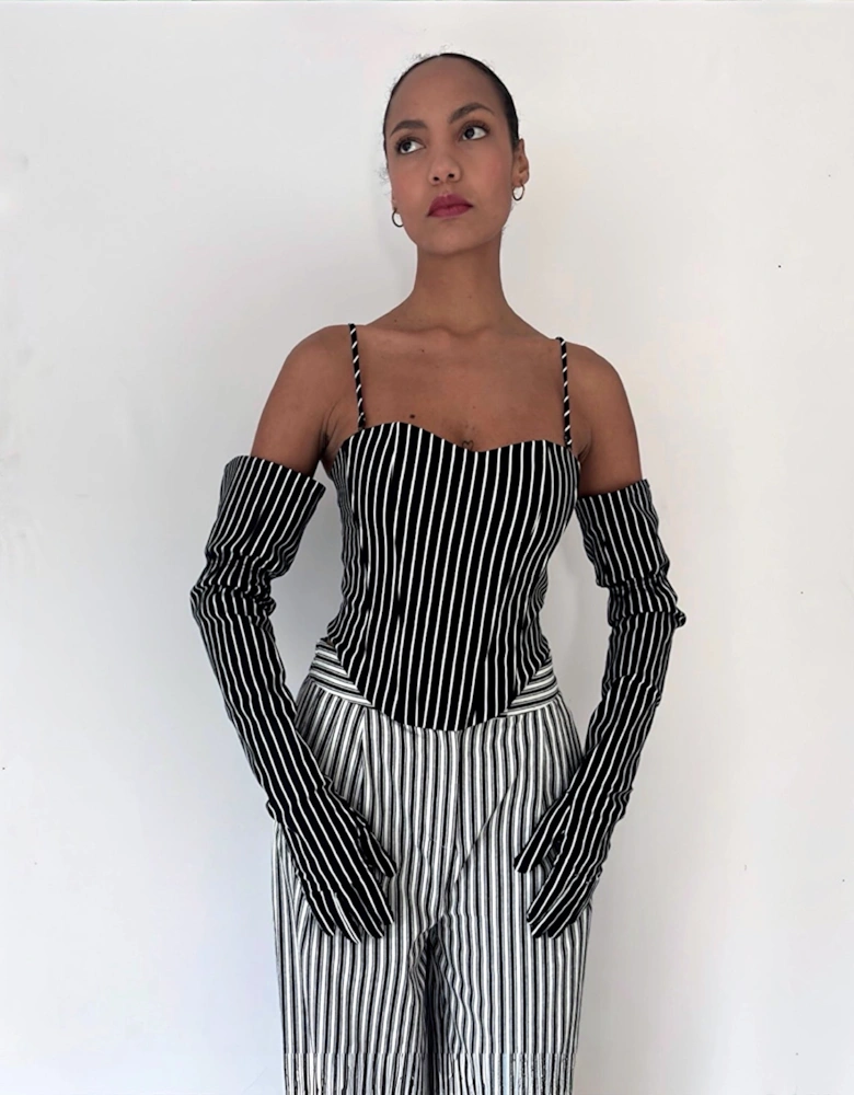 Black Pinstripes Sweetheart Corset With Long Gloves