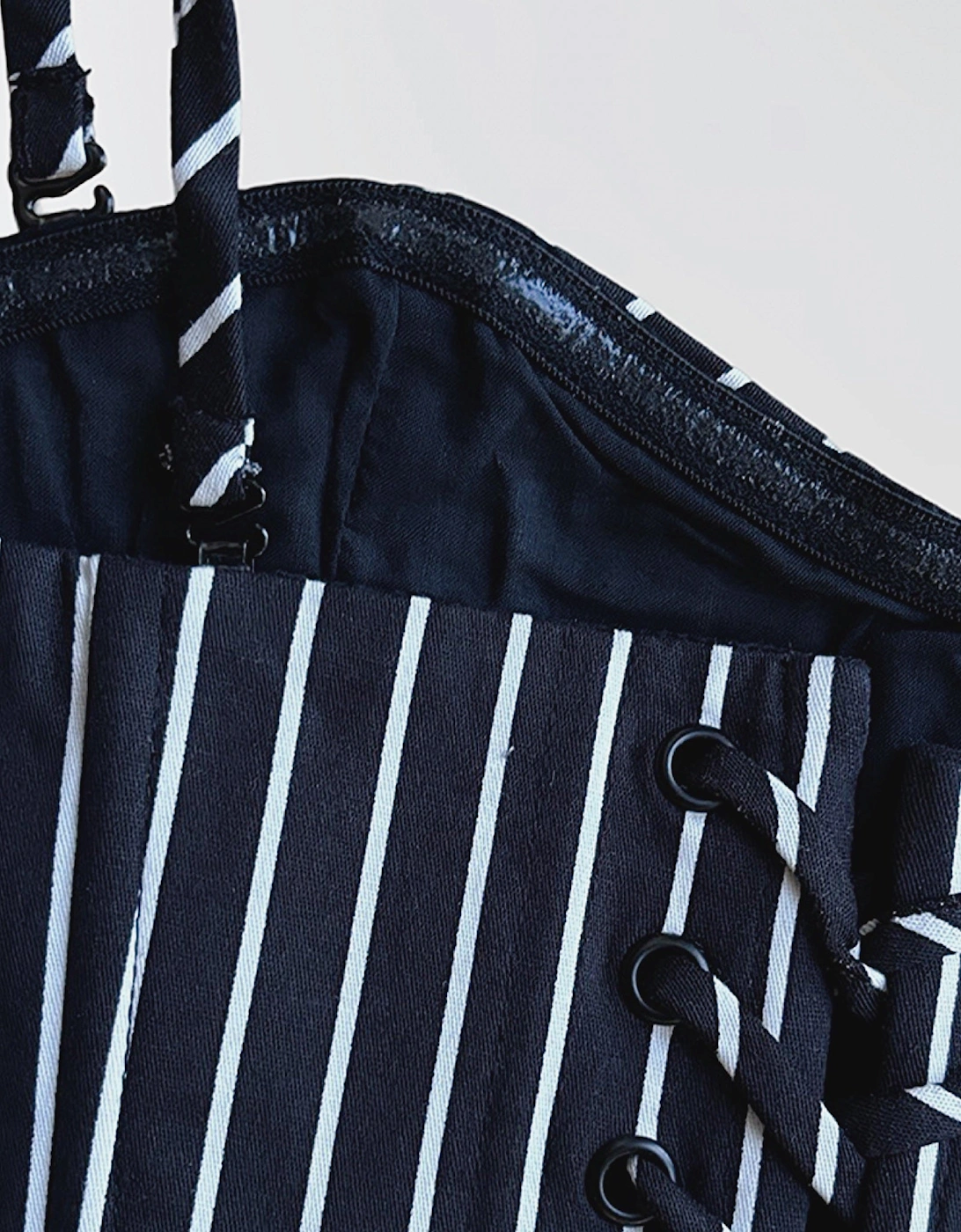 Black Pinstripes Sweetheart Corset With Long Gloves