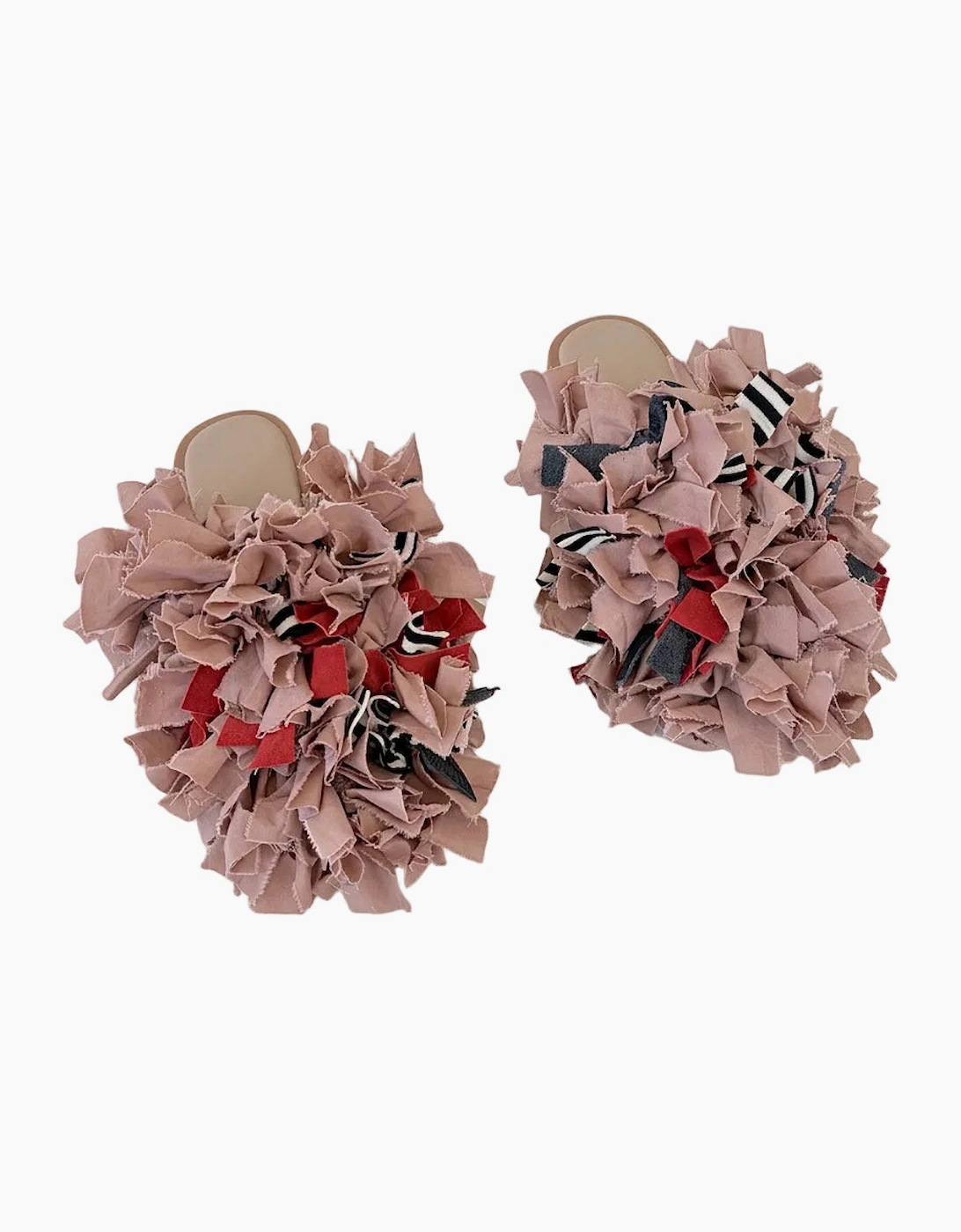 Pom Pom Blush Fabric and Leather Mules Slip On Shoes