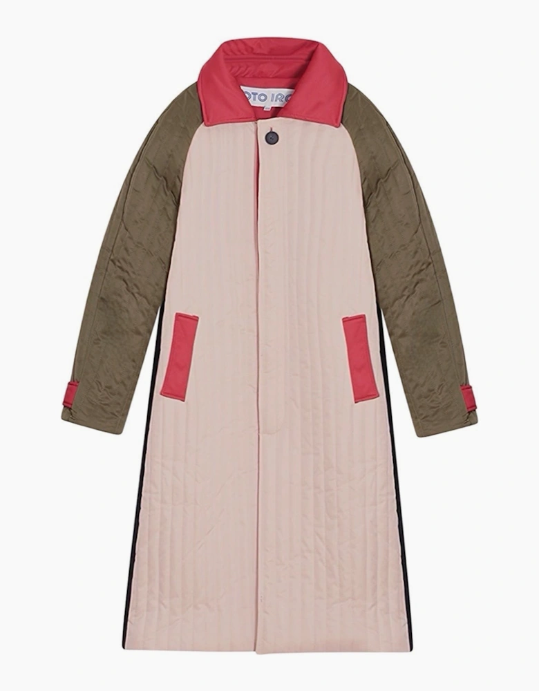 Beige Khaki Patchwork Block Quilt Long Jacket